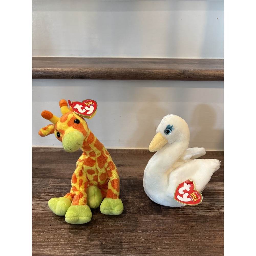 Ty Beanie Baby "Goddess" The Swan W/Tag 2003, "Graffiti" The Giraffe W/Tag 2003